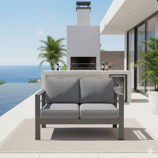 50 Inch All-Weather Aluminum Outdoor Two-Seater Sofa With Thick Cushions And Frame