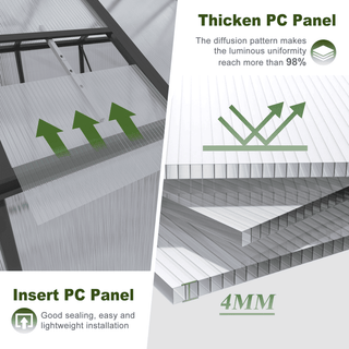 Walk-In Outdoor Polycarbonate Greenhouse with Aluminum Frame – Adjustable Vents, Lockable Door & UV Protection for Backyard