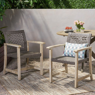 Two-Piece Wooden Rattan Dining Chair Set, Featuring A Weaving Technique