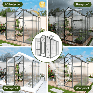 Walk-In Outdoor Polycarbonate Greenhouse with Aluminum Frame – Adjustable Vents, Lockable Door & UV Protection for Backyard