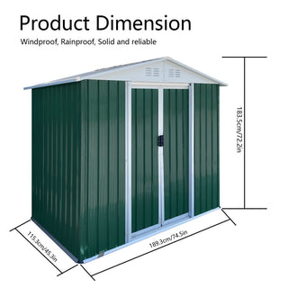 6x4 FT Green Aluminum Garden Shed with Apex Roof & Sliding Door, Outdoor Tool Storage House for Backyard, Patio & Lawn Use