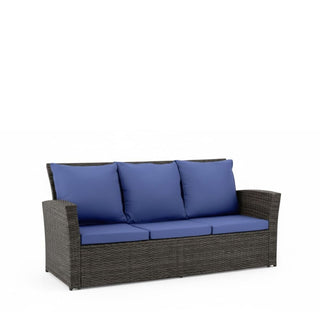 67.7" All-Weather Wicker 3-Seat Patio Sofa with Thick Blue/Biege/Gray/Black Cushions & Black Frame