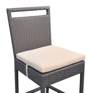 Outdoor Patio Wicker Barstool with Water Resistant Beige Fabric Cushions