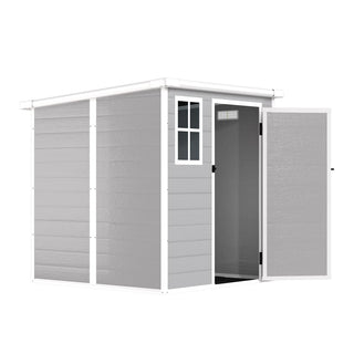 6x6 Ft Waterproof Resin Storage Shed with Floor, Window, Lockable Doors & Air Vents, Outdoor Tool Shed for Bikes