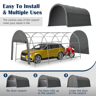 Heavy Duty Anti-Snow 10x20/12x20 FT Carport, Commercial Grade Steel Frame Portable Garage Canopy with Vented Waterproof Roof for Car/Boat/RV Storage