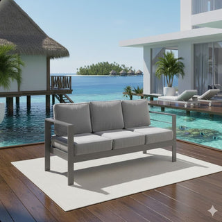 73" All-Weather Aluminum Patio Sofa, 3 Seat Outdoor Couch with Thick Cushions &  Frame