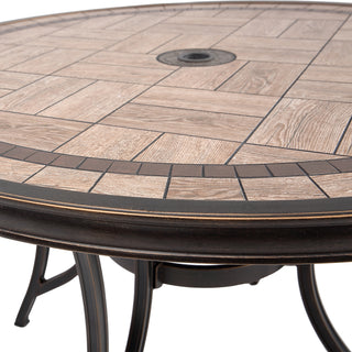 48-Inch Antique Bronze Round Tile-Top Patio Dining Table with Umbrella Hole