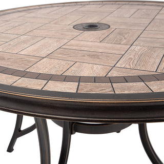 48-Inch Antique Bronze Round Tile-Top Patio Dining Table with Umbrella Hole