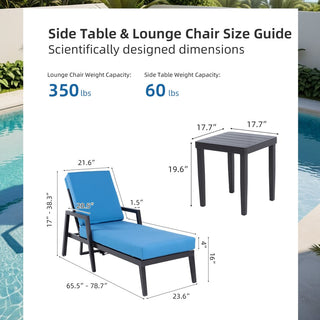 3-Piece Outdoor Aluminum Chaise Lounge Set – Adjustable Reclining Backrests, Wheels & Sunbrella® Cushions