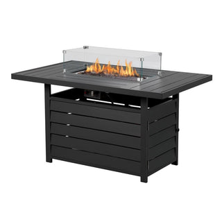 54.3 Inches Outdoor Patio White/Dark Grey/Black Aluminum Fire Pit Table, 50000 BTU CSA Certified Propane Gas Fire Pit, Rectangular Fire Table w/Stainless Burner, Lava Rock, Waterproof Cover