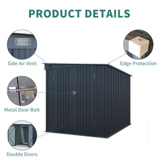 6x8 FT Galvanized Steel Lean-To Storage Shed with Lockable Double Doors & PC Light Panel for Tools, Bikes & Patio Storage