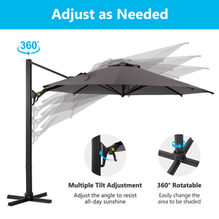 11 FT Cantilever Patio Umbrella, Round Outdoor Offset Umbrella with 360° Rotation & Tilt Adjustment without Base