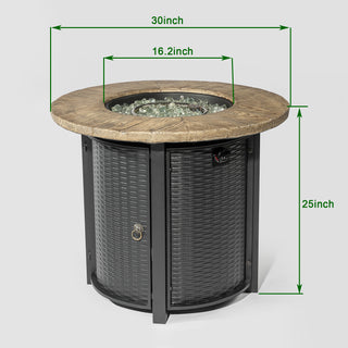 30" Propane Gas Fire Pit Table, 50000 BTU Round Steel Fire Pit with Imitation Wood Grain Finish for Outside Patio Deck Garden Backyard- Black