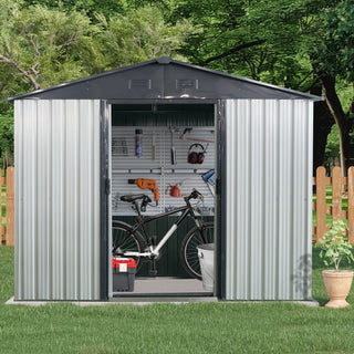 8X4 FT Outdoor Metal Storage Shed with Window and Metal Foundation for Backyard, Patio, Lawn