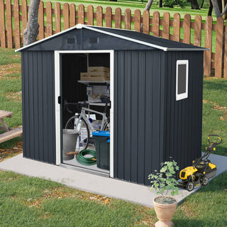 8X4 FT Outdoor Metal Storage Shed with Window and Metal Foundation for Backyard, Patio, Lawn