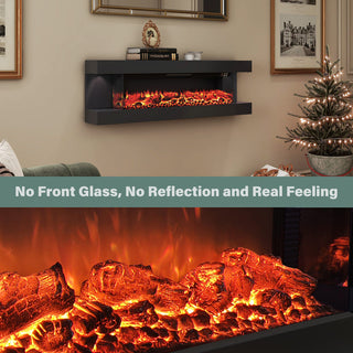 50"/60"/72" Wall-Mounted Electric Fireplace with Suspended LED Lighting, Modern Indoor Fireplace for Living Room