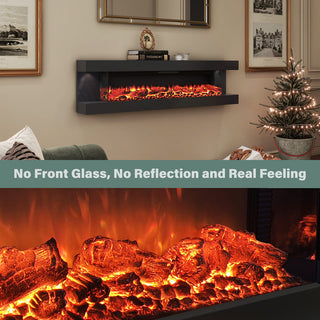 50"/60"/72" Wall-Mounted Electric Fireplace with Suspended LED Lighting, Modern Indoor Fireplace for Living Room