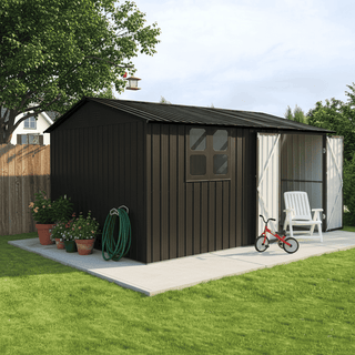 12x10 FT Metal Garden Shed Outdoor Storage with Window, Heavy Duty Steel Tool Shed for Backyard, Patio, Lawn – Available in White/Black/Grey/Brown