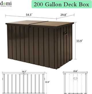200 Gallon Metal Deck Box, Waterproof Outdoor Storage Box with Lockable Lid