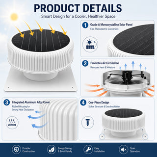 12-Inch Flush-Mount Round Solar Roof Vent Fan, 30W Dual-Power Attic Exhaust Fan with 1200 CFM, 3-Speed Remote & 25°C Auto Start
