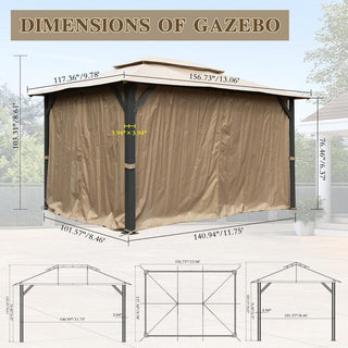 10X14 FT Outdoor Gazebo With Double Roofs, Privacy Curtains, Mosquito Nettings, Heavy Duty Metal Frame Party Tent Canopy