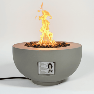 Outdoor Round Propane Fire Pit Table 28-inch,40,000 BTU Fire Pit Bowl,Light Concrete Propane Fire Pit with Free Lava Rocks,Rain Cover and Burner Lid,for Outside Patio,Garden,Deck,Light Gray