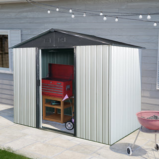 8X4 FT Outdoor Metal Storage Shed with Sliding Door and Foundation, Weatherproof Garden Tool Organizer for Backyard & Patio