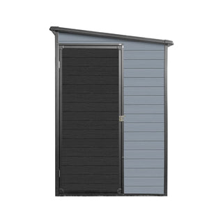 4x8 FT Outdoor Resin Storage Shed with Floor, 2 Windows & Lockable Door – Plastic Garden Shed for Tools, Bikes & Trash Cans