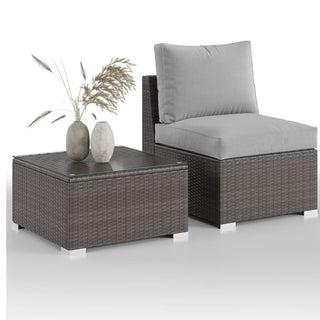 2-Piece All-Weather Outdoor Rattan Patio Furniture Set with 25.2 Inches Width Armless Sofa & Coffee Table