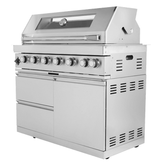 43" Outdoor Kitchen Island with 6-Burner 85,000 BTU Grill, Infrared Rear Burner, Rotisserie & Granite Countertop