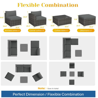 5-Piece All-Weather Wicker Patio Conversation Set With  Cushions and Glass Table