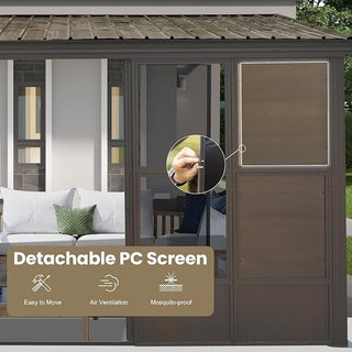 Wall-Mounted Sunroom Lean-To Solarium with Galvanized Steel Roof, Lockable Sliding Door & Detachable PVC Screen for Patio Deck