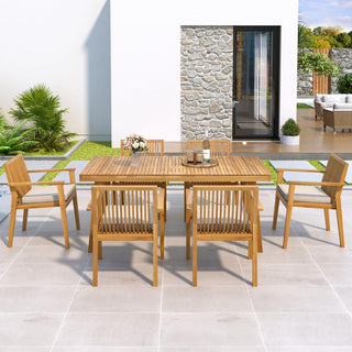 5 - Piece / 7 - Piece Patio Furniture Set Acacia Wood Table and 4 Heavy-Duty Cushioned Chairs, Natural