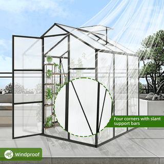 Walk-In Outdoor Polycarbonate Greenhouse with Aluminum Frame – Adjustable Vents, Lockable Door & UV Protection for Backyard