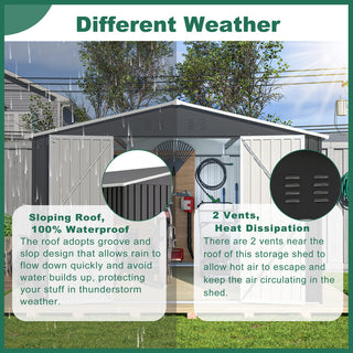10 x 12 FT Outdoor Metal Storage Shed, Heavy-Duty Utility Tool Shed with Reinforced Frame & Lockable Double Doors for Garden, Backyard & Patio