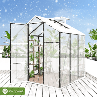 Walk-In Outdoor Polycarbonate Greenhouse with Aluminum Frame – Adjustable Vents, Lockable Door & UV Protection for Backyard