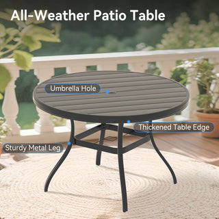 Outdoor Round Patio Dining Table for 6-7 – All-Weather Metal Table with Umbrella Hole for Deck, Lawn & Garden
