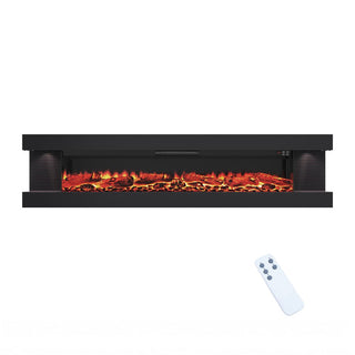 50"/60"/72" Wall-Mounted Electric Fireplace with Suspended LED Lighting, Modern Indoor Fireplace for Living Room