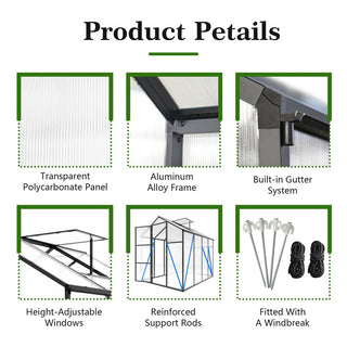 Walk-In Outdoor Polycarbonate Greenhouse with Aluminum Frame – Adjustable Vents, Lockable Door & UV Protection for Backyard