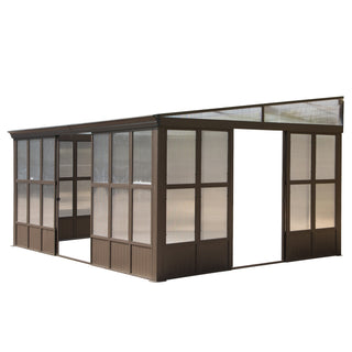 Aluminum Lean to Gazebo Sun Room with 2 Lockable Sliding Doors for Garden Patio Deck