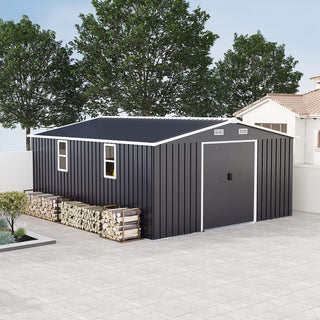 10x12 FT Outdoor Metal Storage Shed with Dual Skylight Windows, 0.25mm Color Steel Panels & Protective Film, Available in Two Colors