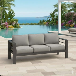 75 In All-Weather Metal 3-Seat Patio Sofa Couch with Thick Cushions & Frame