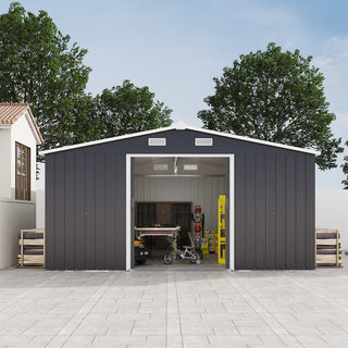 10x12 Ft Outdoor Steel Storage Shed with Dual Windows, Protective Coated Color Steel Panels & Spacious Utility Storage Design