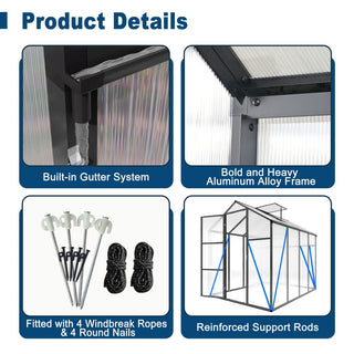 Walk-In Outdoor Polycarbonate Greenhouse with Aluminum Frame – Adjustable Vents, Lockable Door & UV Protection for Backyard