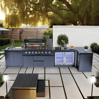 62-Inch 6-Burner Outdoor Kitchen Island Grill 96000 BTU | Stainless Steel BBQ Grill with Wine Cooler, Rotisserie, Granite Countertop & Storage Cabinets