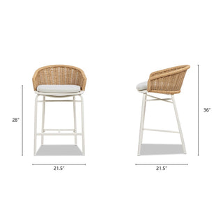 28-Inch Wicker Back Outdoor Bar Stools Set Of 2 In Wheat Beige