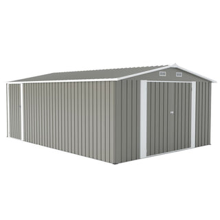 Outdoor Storage Shed 10×14 FT with 3 Lockable Doors,4 Air Vents & Sloped Roof,Utility Tool Shed Metal Storage Garden Sheds Frame and 4 Vents,for Backyard,Patio,Lawn,Light Gre