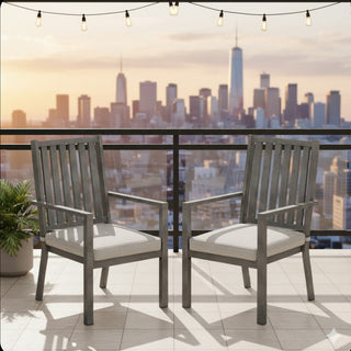 23" All-Weather Aluminum Patio Dining Chairs with Gray Cushions and Khaki/Gray Frame