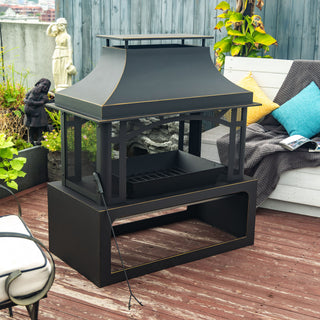 40" Wood Burning Fireplace, 50000 BTU Steel Fire Pit, Wood Burning Chimney for Outside Patio Deck Garden Backyard-Black