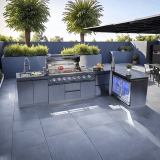 62-Inch 6-Burner Outdoor Kitchen Island Grill 96000 BTU | Stainless Steel BBQ Grill with Wine Cooler, Rotisserie, Granite Countertop & Storage Cabinets